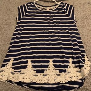 Large navy top with white stripes from target